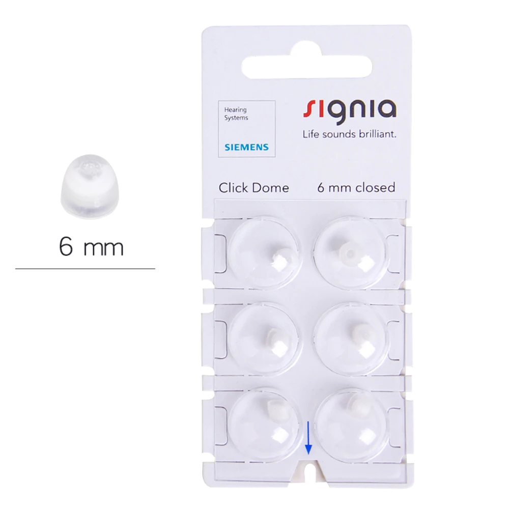 Signia Click Dome 6/8/10/12 mm open and closed domed Double For CIC RIC Hearing Aids-6 Domes Each.open and closed domed