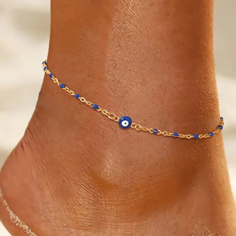 Stainless Steel Lucky Evil Eye Anklet Bracelet for Women, Blue Eye