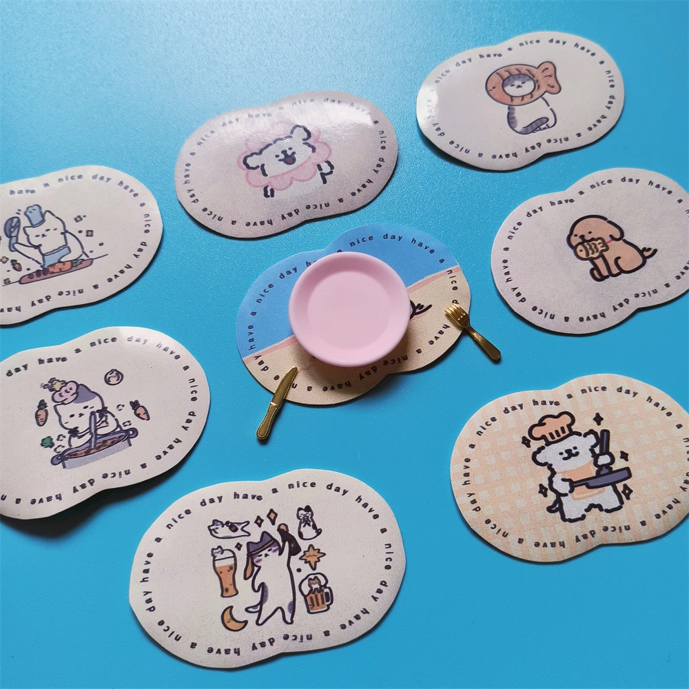 1/12 1/6 Scale Dollhouse Miniature Cute Dog Pattern Placemat Table Mat PU Decorations Dollhouse Mini Accessories shy98 bpa free cartoon cloud silicone placemat heat resistant plate mat children bowl coaster blue