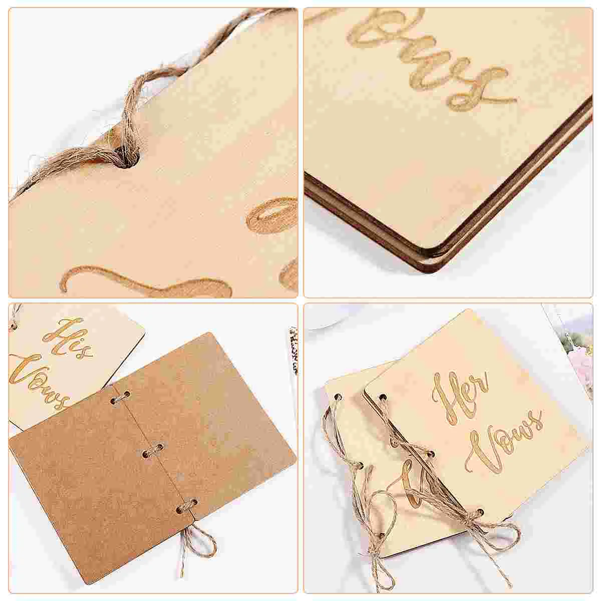 2Pcs Wedding Vow Books Paper Booklet Wooden Cover His Her Vows Notebook Guest Books Signature Keepsake Event Supplies