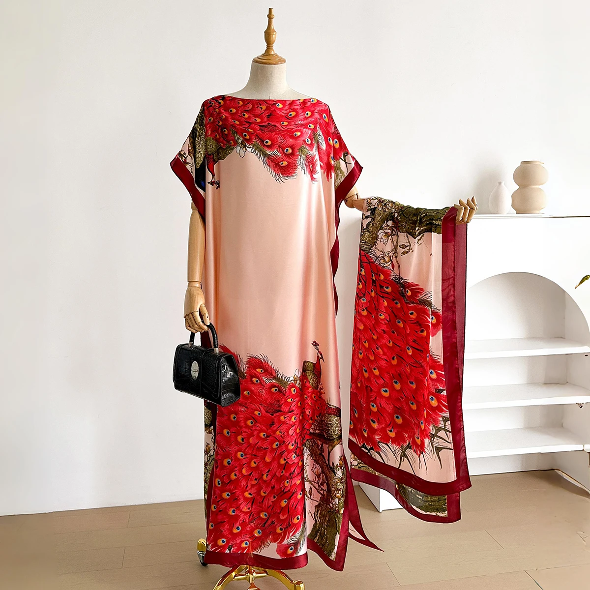 NEW Fashion Summer Print Dress With Big Scarf Dubai Turkey Kaftan Muslim Loose Abaya Women African Casual Paisley Shawl Robe
