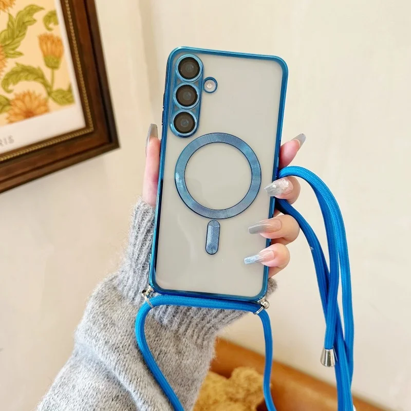 Magnetic Transparent Plating Crossbody Lanyard Phone Case with MagSafe