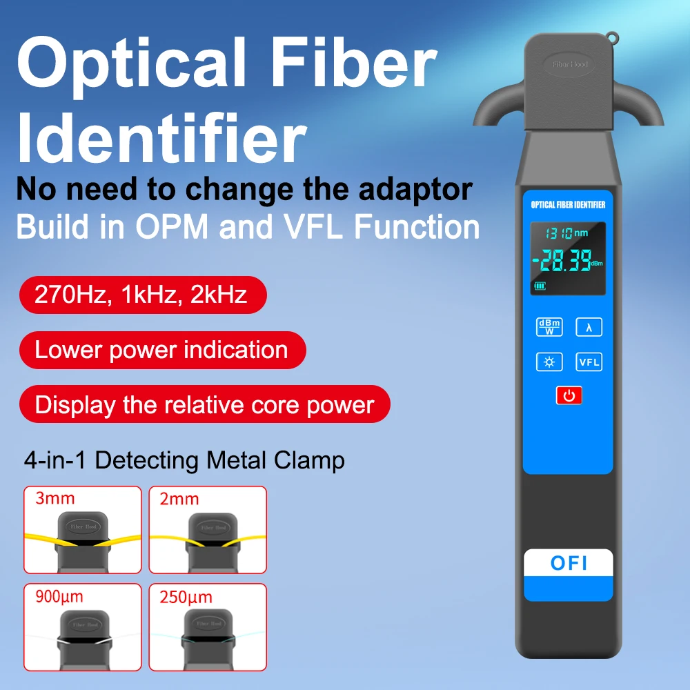 10MW Optical Fiber Identifier For VFL OFI Live Fiber Optical Power Meter Single Mode Multi Mode  4-in-1 fixture Free Shipping