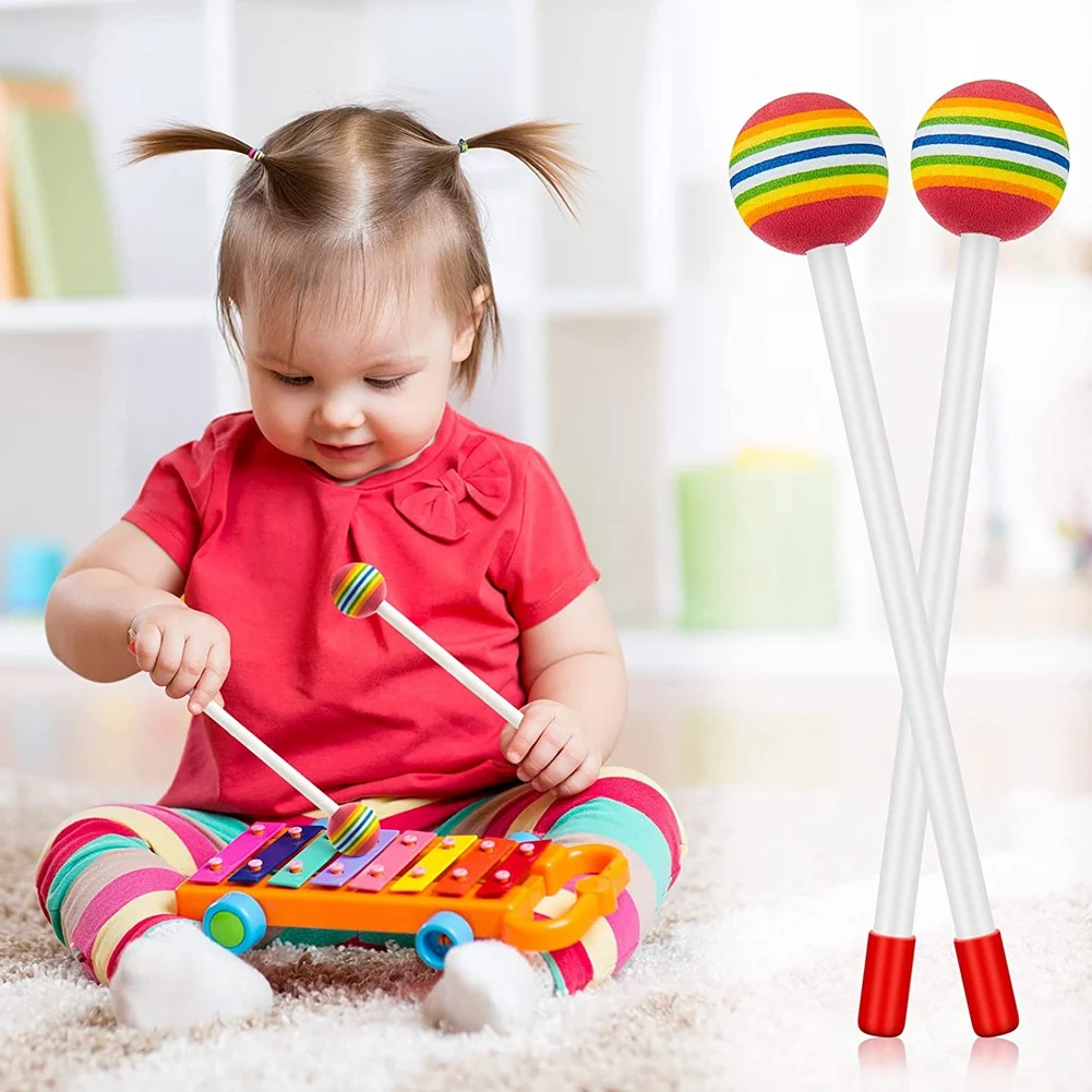 14 Pcs Lollipop Drum Mallet Sticks Round Rainbow Hammer Percussion Sticks Plastic Drumsticks for Kids Child Mallet