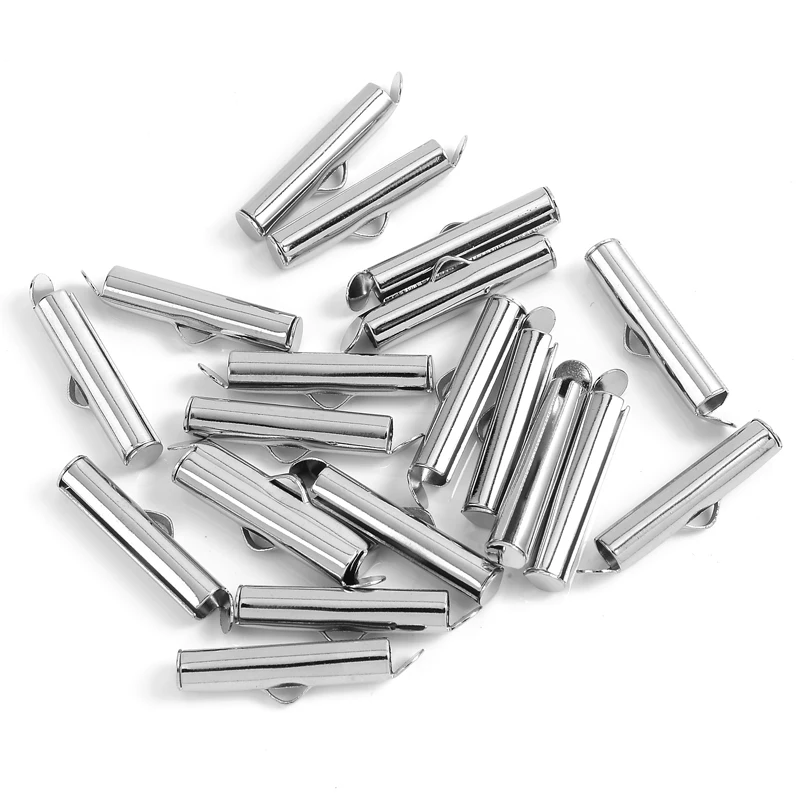 50Pcs 13/16/20/25Mm Tube Metal Crimp End Caps Slider Clasp Buckles Tubes Connectors for Jewelry Making Bracelet Findings