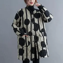 Ethnic style cotton jacket for women in winter 2023, new loose cotton jacket, artistic  retro medium length oversized jacket