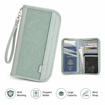 Portadocumenti RFID da Viaggio, Organizer per Passaporto, Porta Carte e Contanti con Cinturino da Polso