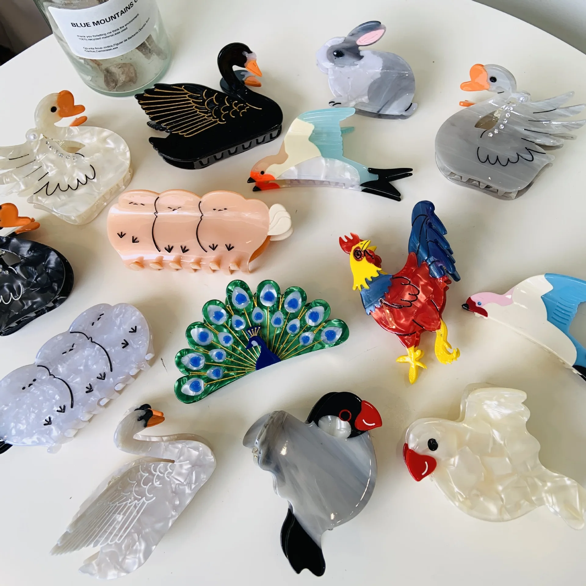 Damen-Clip, Vogel-Acetat-Clip, schwarzer Schwan-Clip, Leopardenmuster, Vogel, Tier, Papagei, Haar-Accessoires, einfache, lustige Hai-Clip-Mode_voghion.com