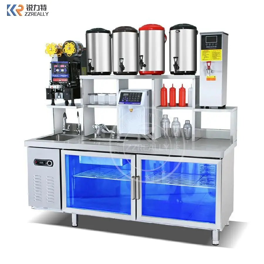 

Customized Bubble Tea Shop Milk Tea Bar Work Table Refrigerator Freezer Counter