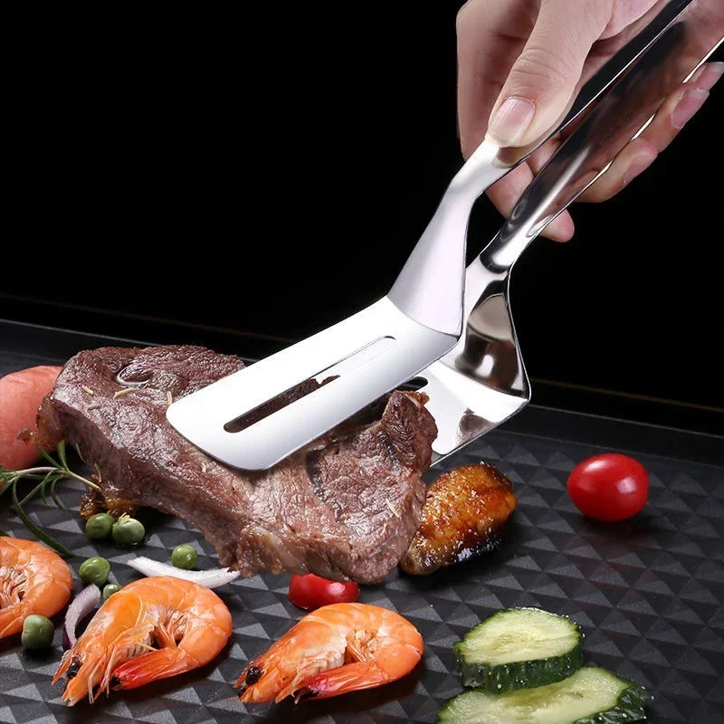 Food Flipping Steak Clips Stainless Steel BBQ Multifunctional Cooking Tong Double Sided Spatula Spatula Tongs Clip Beefsteak food tongs