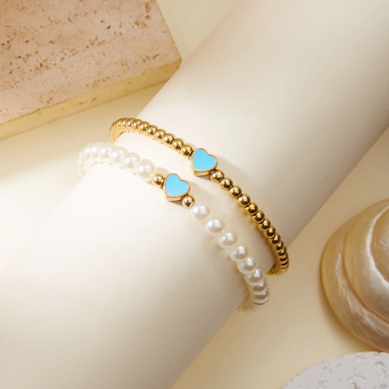 Doppelschichtige bunte Herz-Perlen-Armbänder für Frauen, elegante Imitationsperle, handgefertigte Armbänder, modischer Freundschaftsschmuck – Detail 19