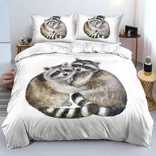 

High Quality Cute Raccoon Duvet Cover Set Simple White Comforter Cover Pillow Cases Retain Softness Bedding Set Twin Full Queen