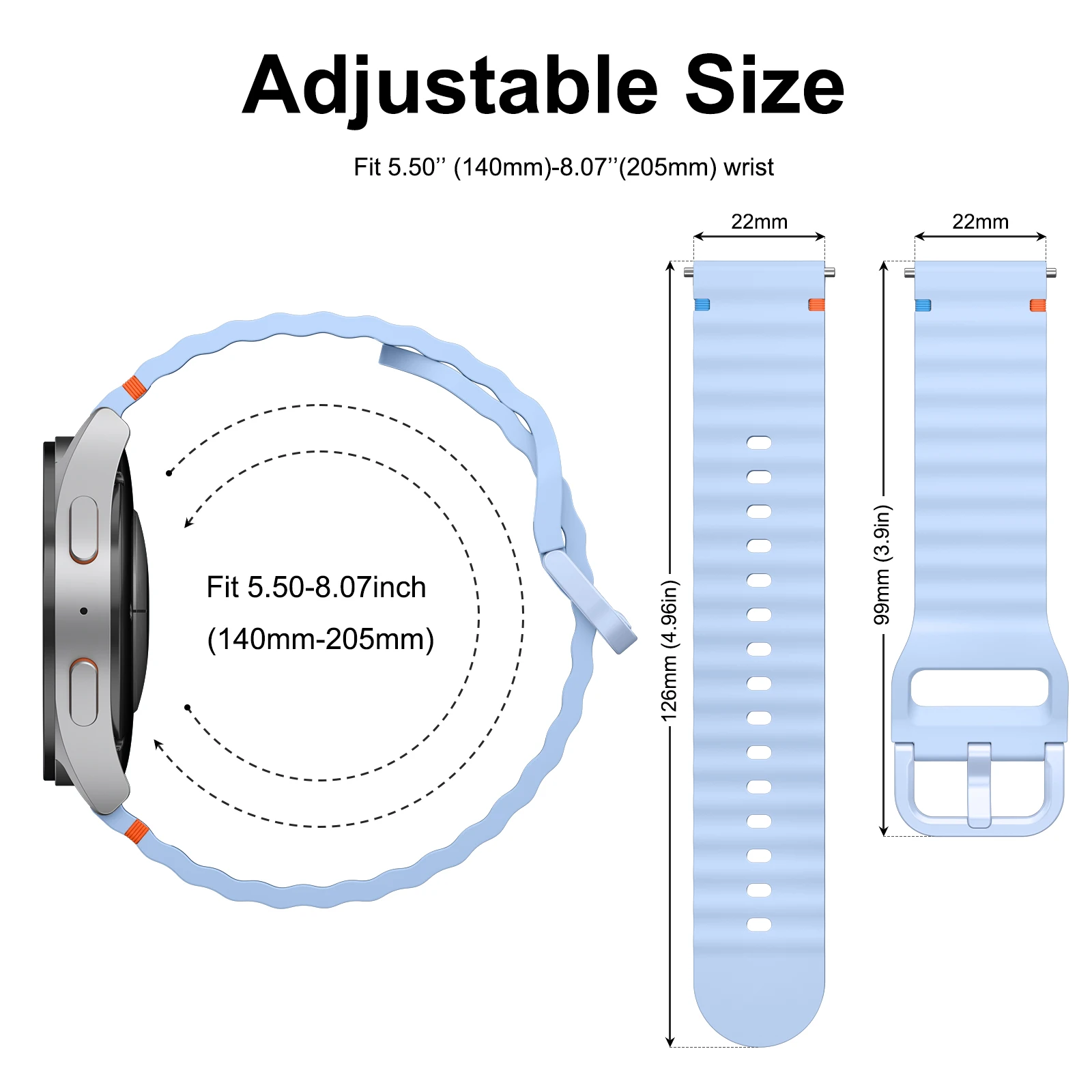 Universal 22mm Silicone Watch Strap - Premium Band