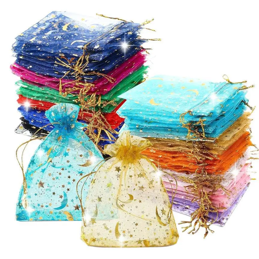 Moon Star Organza Gift Bags 25/50/100pcs Multicolor Mesh Pouches for Christmas Wedding Party Candy Gift Packing