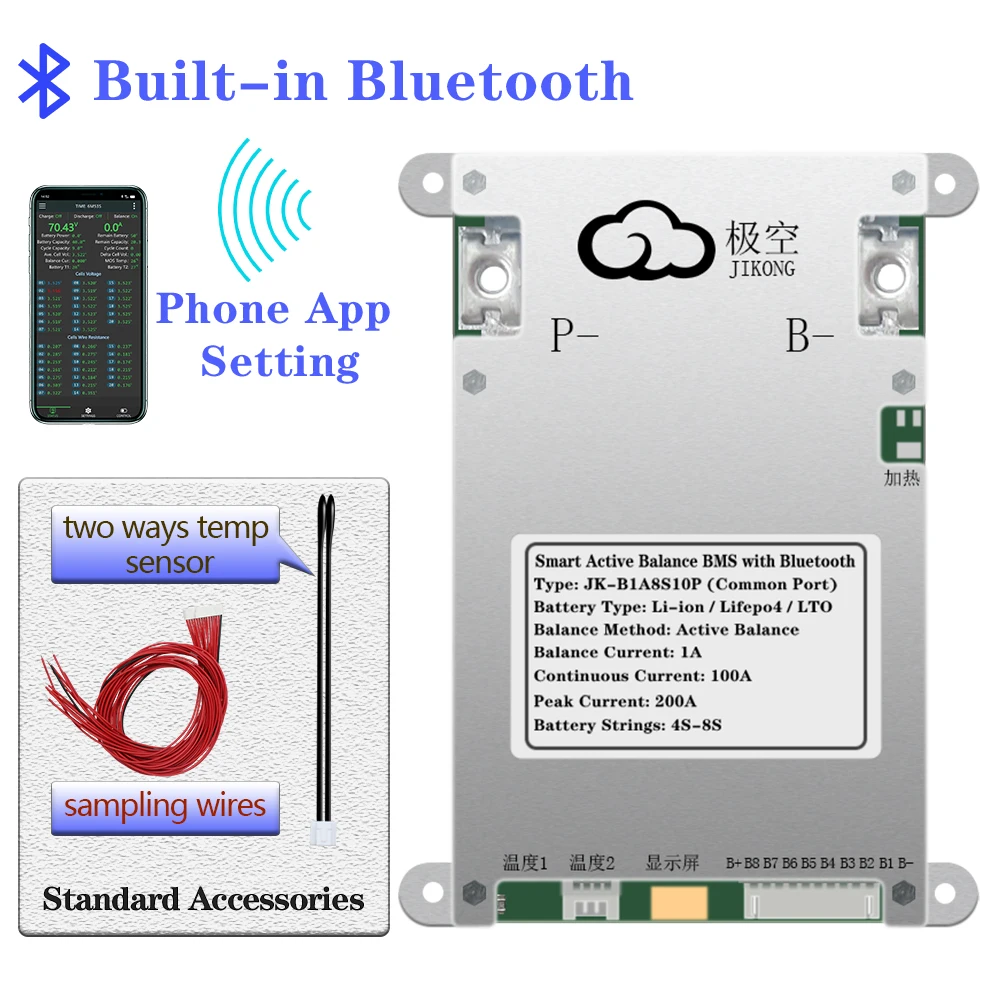 JK Smart Active Balance BMS 3S 4S 5S 6S 7S 8S 12V 24V 100A 200A JKBMS For Li-ion Lifepo4 Protection Balancing Board Bluetooth BT battery accessories