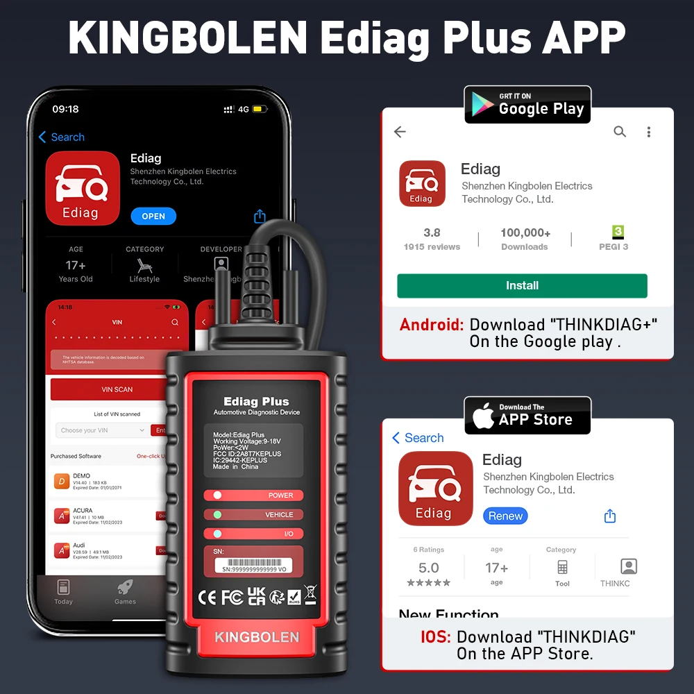 KINGBOLEN EDIAG PLUS OBD2 Scanner, Alle-Systeme-Diagnosegerät Bidirektionaler Test, ECU-Codierung CANFD 15 Reset-Funktionen für Android iOS – Detail 6