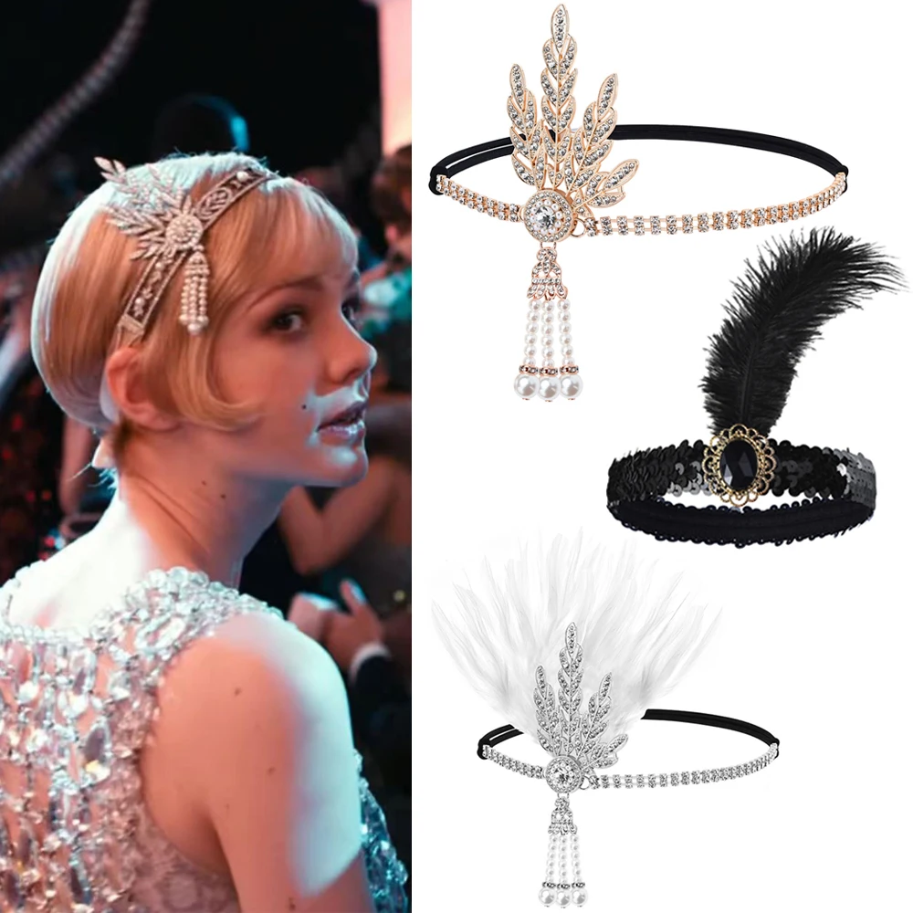 Movie The Great Gatsby Cosplay Daisy Buchanan Headband Women Girls Black Feather Headwear Masquerade Party Props Hair Accessorie