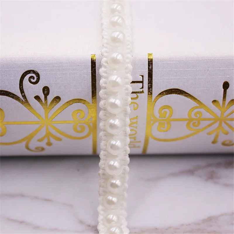 1 yards/lot white/black Pearl Beaded Lace Trim Tape Fabric Lace Ribbon Collar Dress Sewing Supplies Garment Headdress materials
