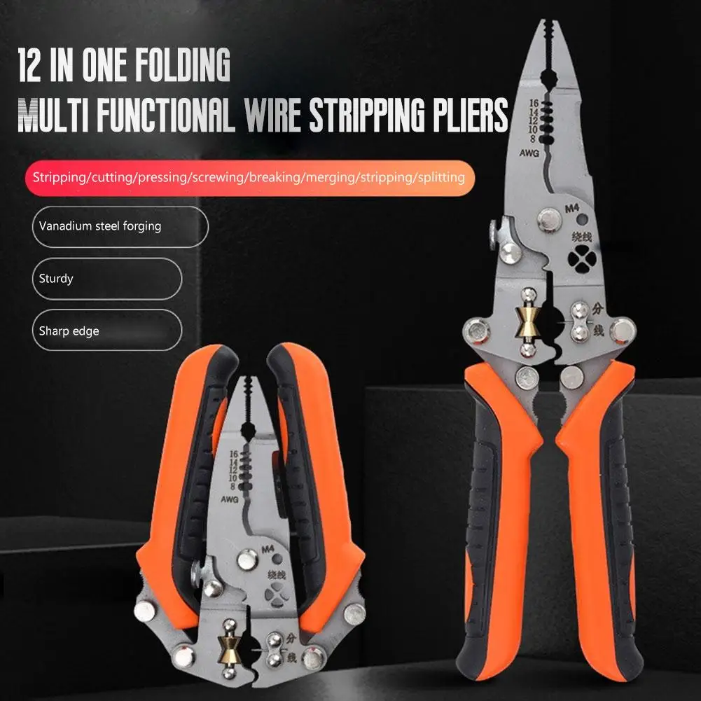 12 In1 Foldable Wire Stripping Pliers Multifunctional Universal Crimper For Wire Peeling Cutting Dividing Electrical Pliers Tool 2