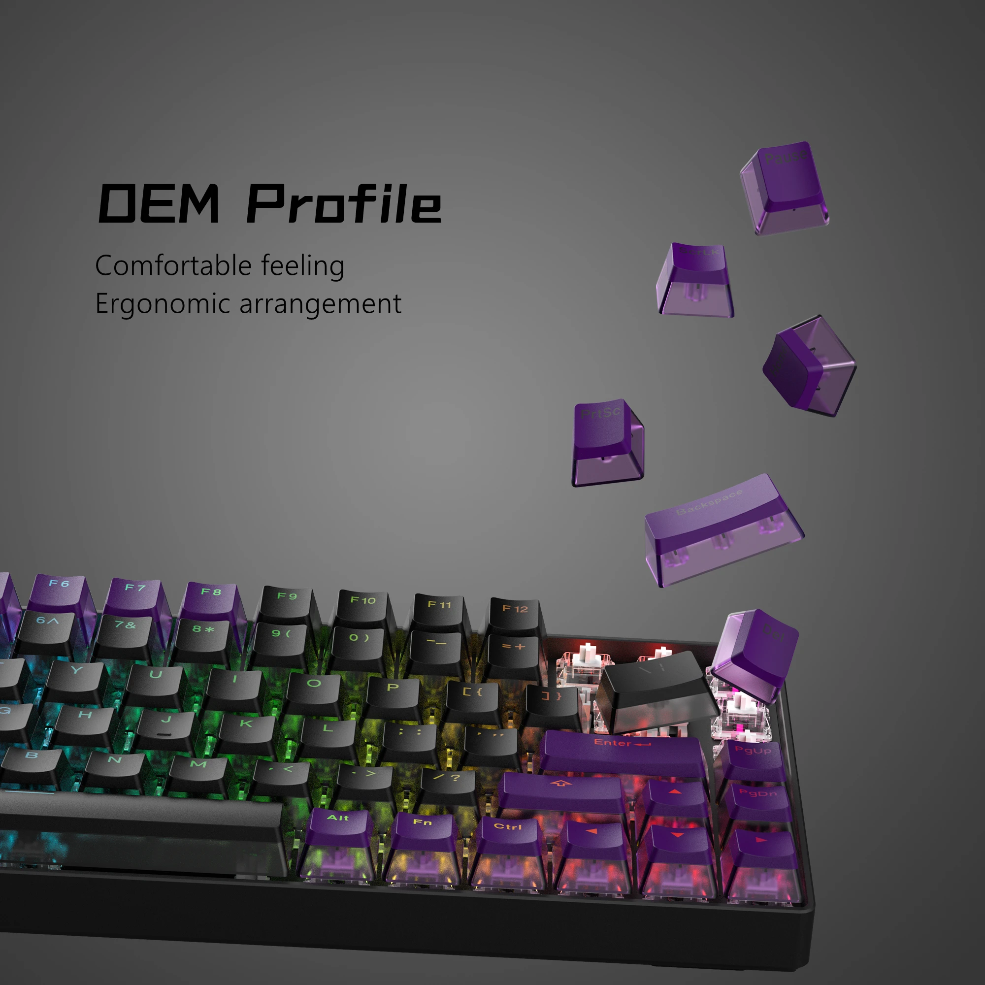 Purple Pudding Pbt Keycaps Conjunto de Keycap do Perfil Oem para Jogos Mecânicos Double Shot 100 75 65 60 165 Chaves Oem - Imagem 6