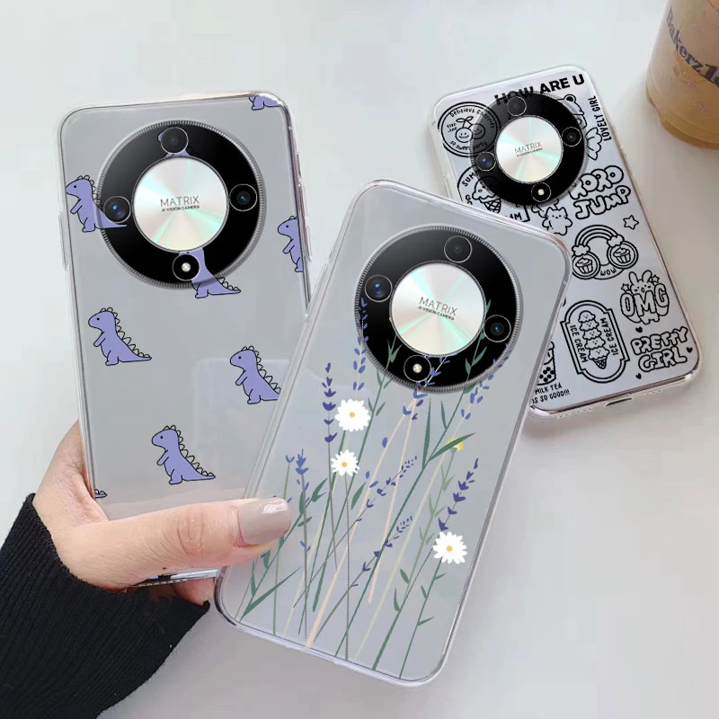 Clear Floral Heart Shockproof TPU Case – Transparent Cover with Cartoon Design