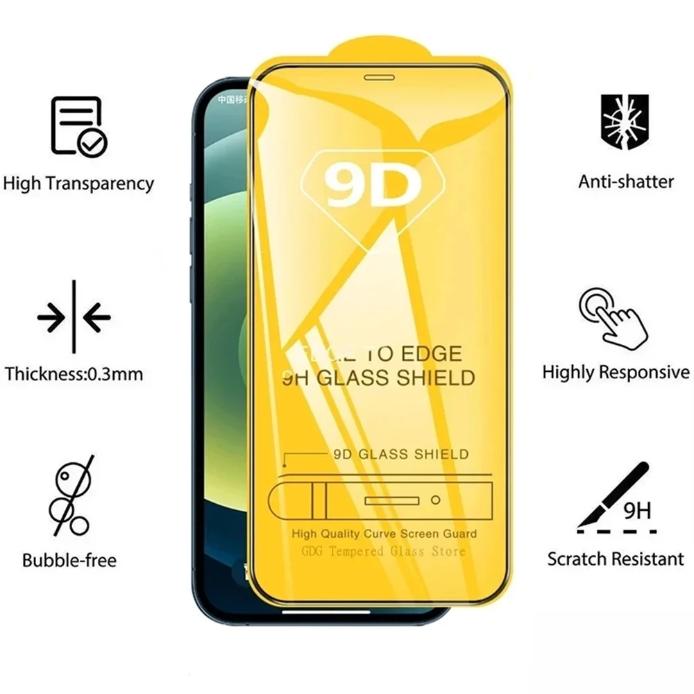 Premium 9D Full Tempered Glass Screen Protector - Pack of 1-4 Pieces