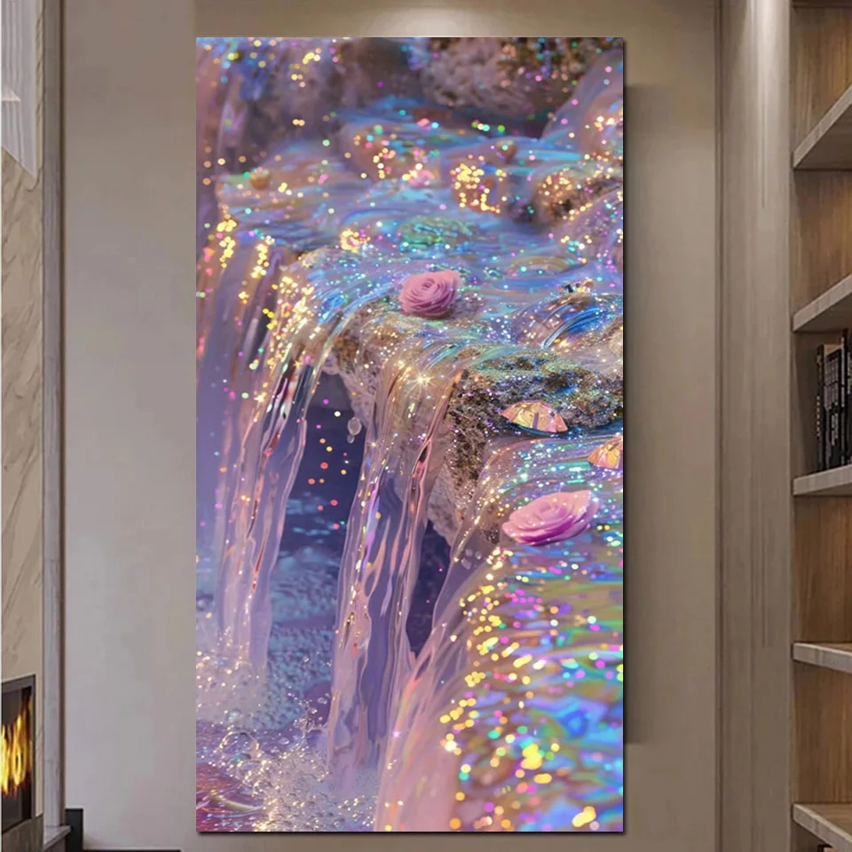 

Diamond Painting New Arrival Flowing Water Jewelry Flower Pictures Home Decor DIY Embroidery Mosaic Cross Stitch Waterfall