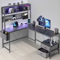 L Shaped Desk with Pegboard and Drawers, Reversible 67” Gaming Desk with RGB Light and Power Outlet, Computer Corner Desk with 1