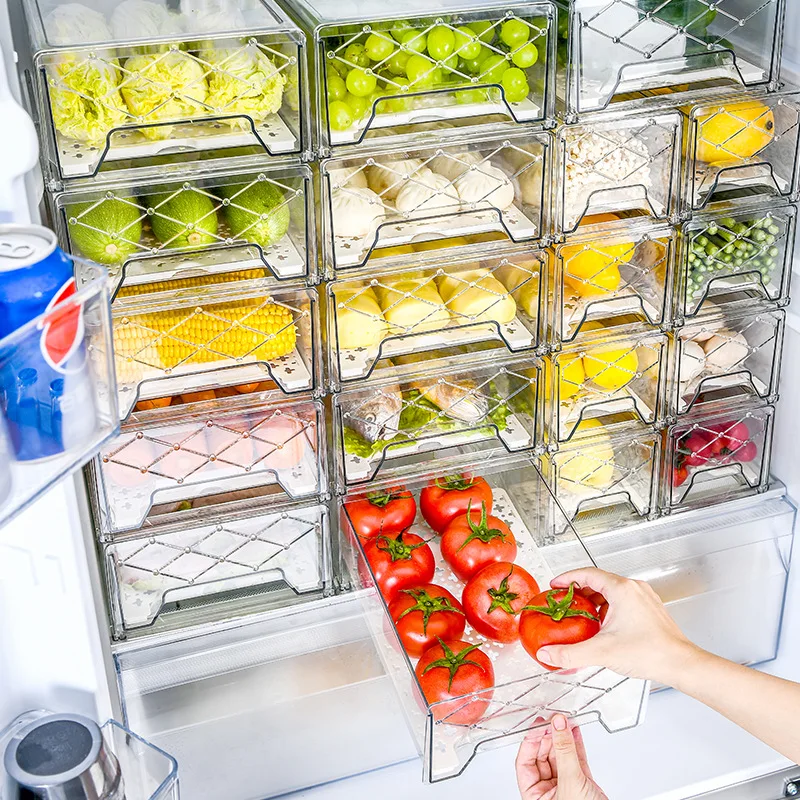 Kitchen Fruit Food Storage Box Plastic Clear Fridge Organizer Slide Under Shelf Drawer Boxes Rack Holder Refrigerator Accessorie 4