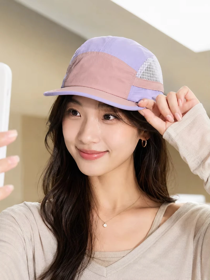컬러 블록 5 패널 캠프 모자 남녀공용 속건 통기성 메쉬 야구 모자 가벼운 소프..