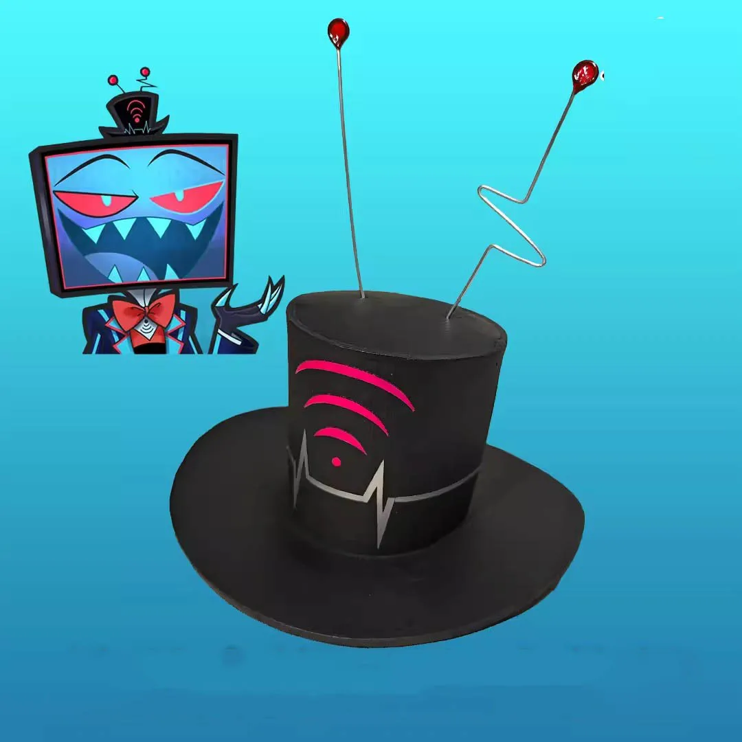 

Головной убор для косплея аниме Hazbin для отеля Vox, черная шляпа Vox с антенной для женщин и мужчин, головной убор для ролевых игр