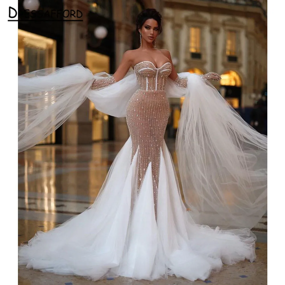 Gorgeous Mermaid Trouwjurken Met Afneembare Trein Off Shoulder Lace Bruidsjurk Vestidos Backless Dubai Trouwjurk 2023