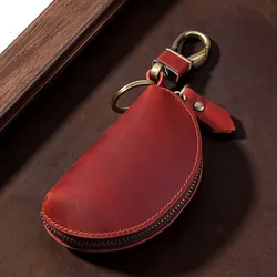 Elegant Multi - Color Crazy Horse Leather Key Pouch with Carabiner (Red)