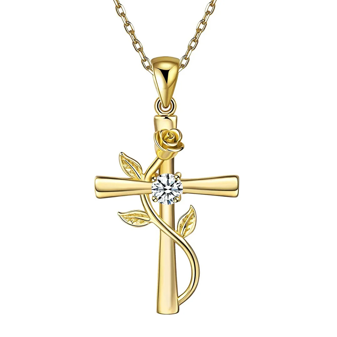 Classic Cross Rose Gold Color Necklace Exquisite Inlaid Crystal Birthstone Pendant Necklace Fashion Jewelry Gifts for Friends 5