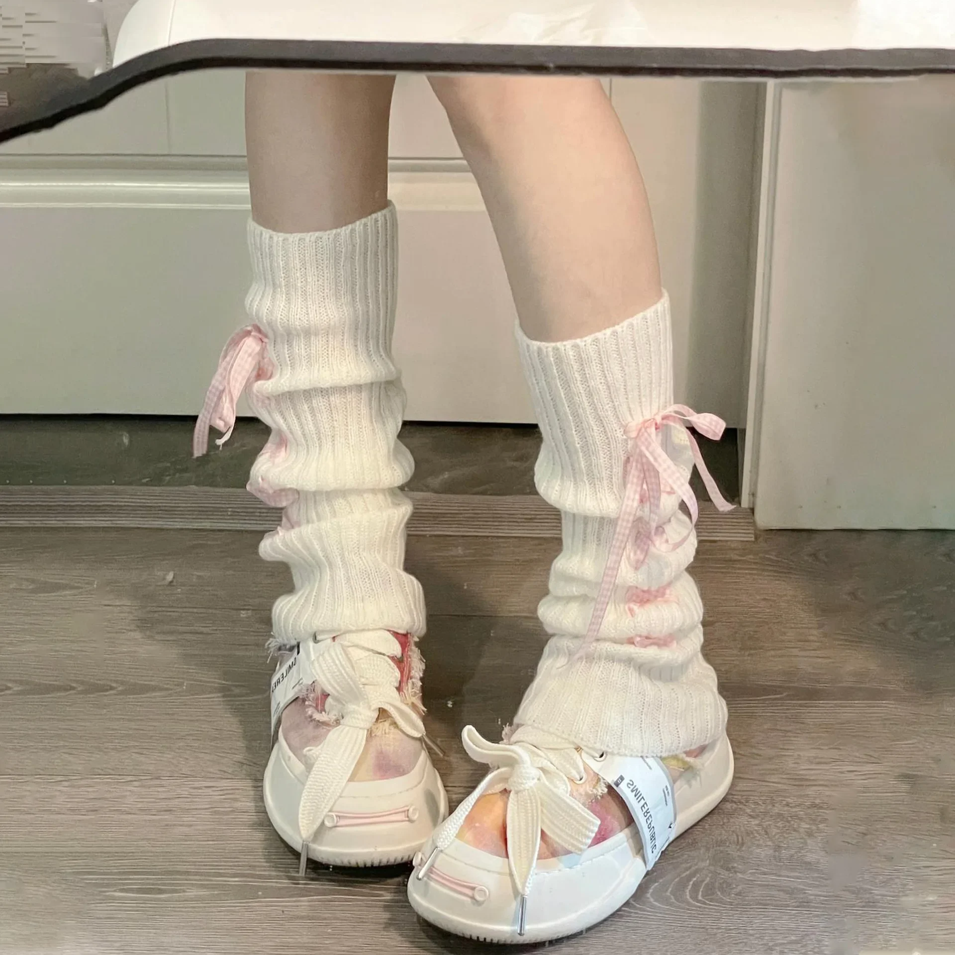 Paire De Jambières/chauffe-jambes Femme En Acrylique - Blanc, Taille Unique 49 Cm, Pour Bottes, Hiver