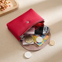 Elegant Women's Genuine Leather Compact Wallet and Coin Purse (Red double Layer)