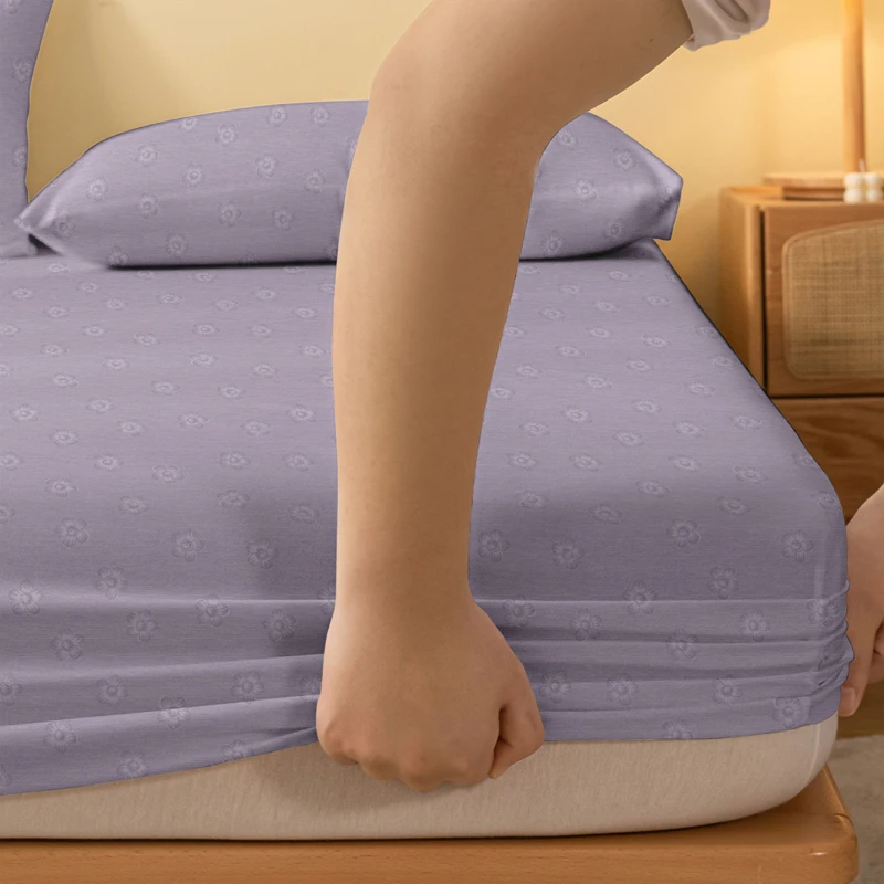 1 Simple modern Plant Flower printed matte Fitted Sheet, bedroom printed bed cover, bedding (excluding pillowcases) 4