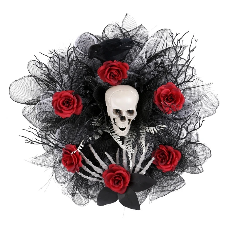 

Halloween Party Essential Rose Skull Wreath Portable Hanging Wreath Ornament