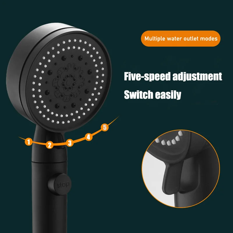 MIJIA 5 Modes Adjustable Black Bath Shower Head High Pressure Water Saving Shower Stop Water Shower head Bathroom Tool 4