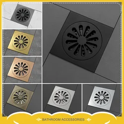 Brass Black 10X10cm Square Bathroom Shower Floor Drain Household Sewer Pipe Invisible Water Filter Deodorant Floor Cover