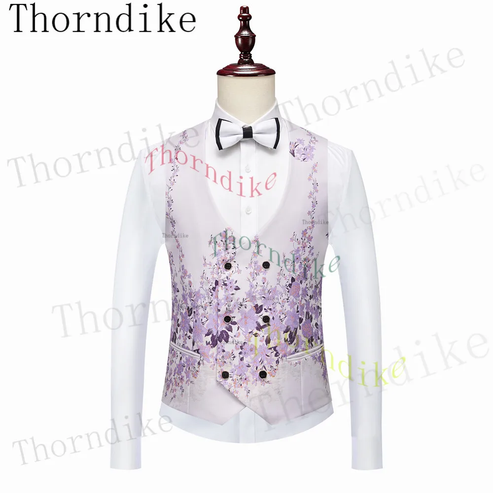 Thorndike Lilac Purple Floral Pattern Tuxedos 3 Pieces Formal Party Costume Homme Slim Fit Men Suits (Blazer + Vest + Pants)