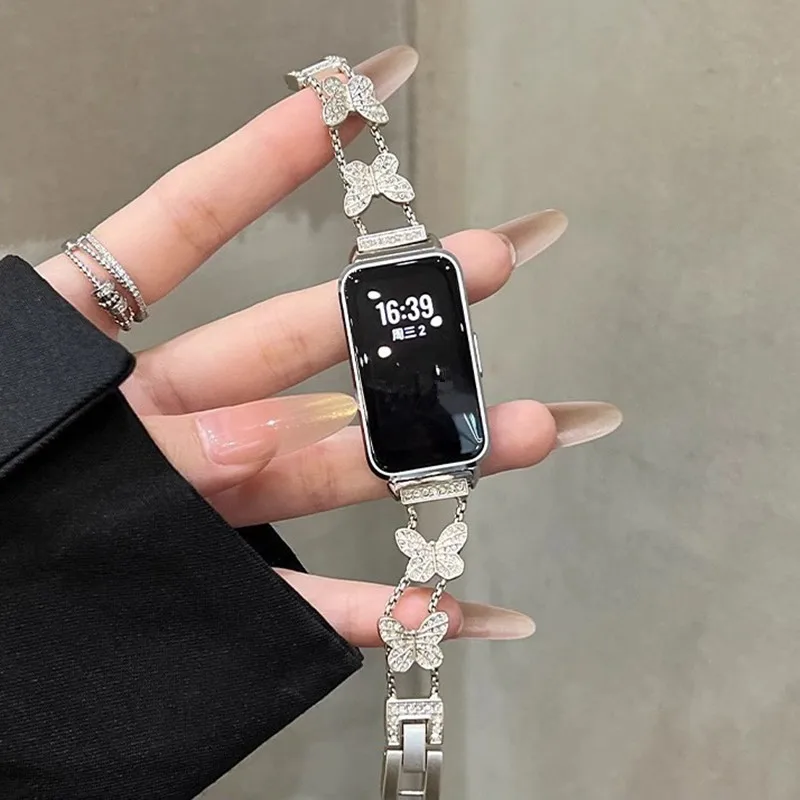 Luxurious Bling Butterfly Diamond Metal Smartwatch Bracelet Strap, 18-22mm