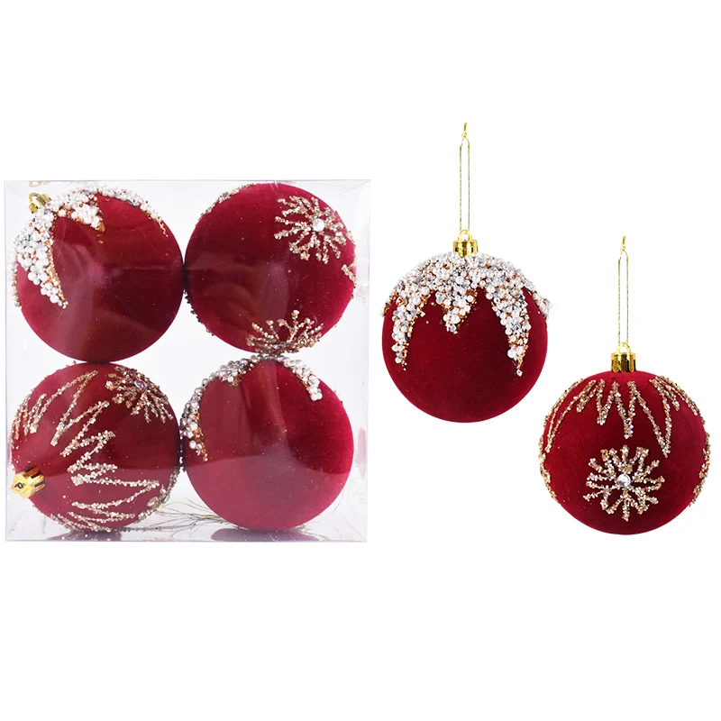 thumbnail image 1 of 4 bolas navideñas de color rojo vino de 8 cm para colgar en el árbol de Navidad, decoración de Año Nuevo para el hogar, 1 of 5
