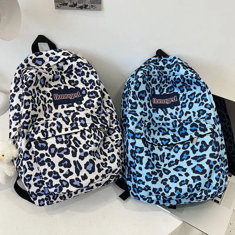 Korean 2023 Harajuku Leopard Print High Capacity Student Schoolbags Ins Fashion College Versatile Commuter Women's Backpack Y2k