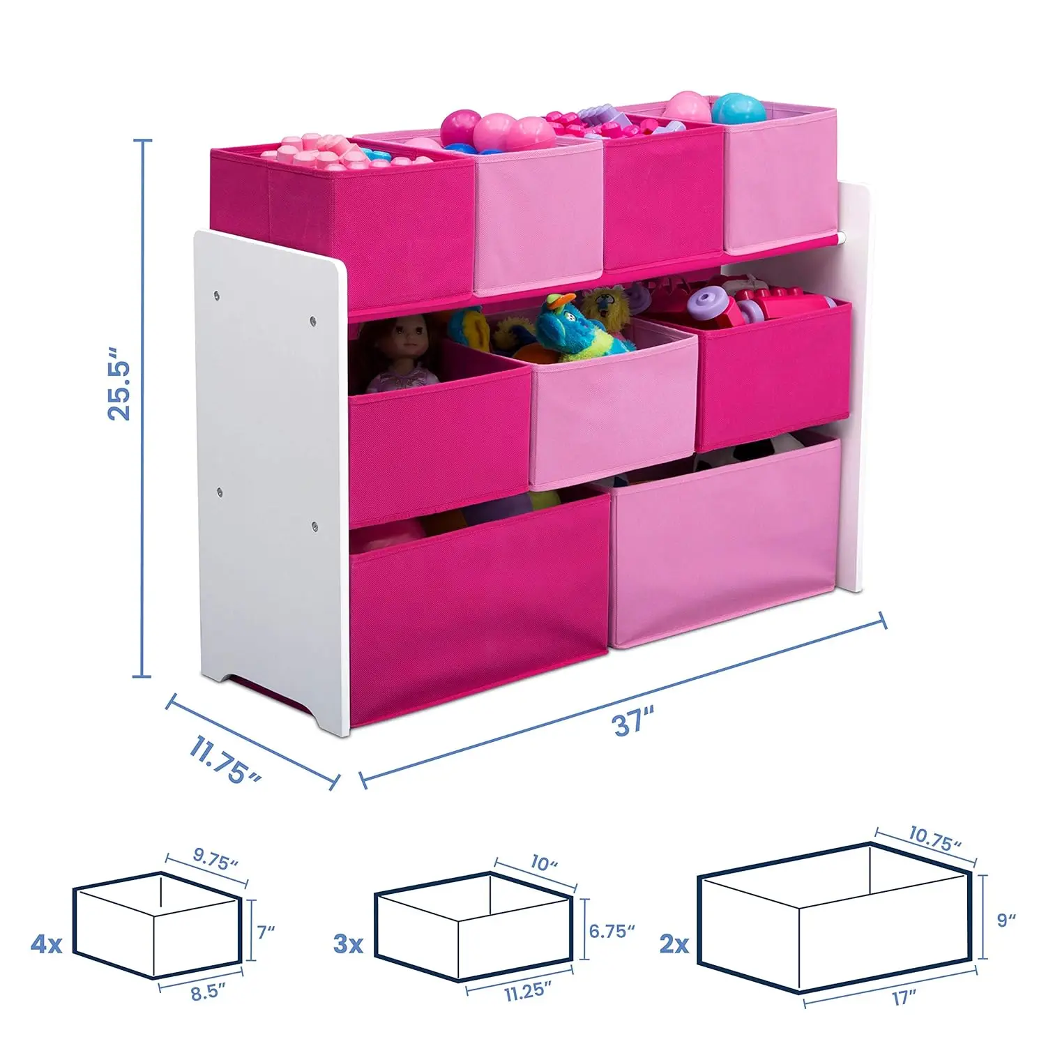Children Deluxe Multi-Bin Toy Organizer with Storage Bins, White/Pink Bins， home organization and storage 6