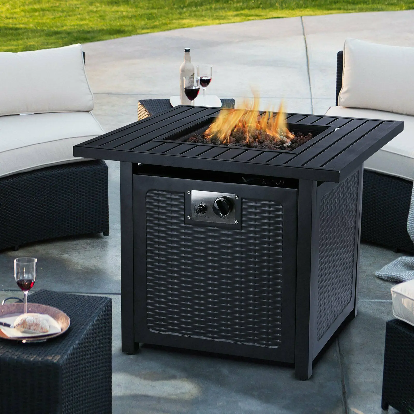 

30" Garden Camping Outdoor Gas Fire Pit Table 50,000 BTU Square Outdoor Propane Fire Pit Table Fireplace