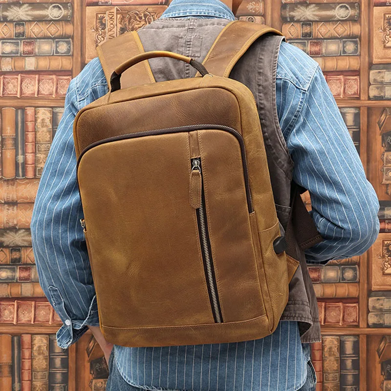 

AETOO New commuter leather backpack men's 15.6 "retro computer bag crazy horse leather large capacity travel backpack men