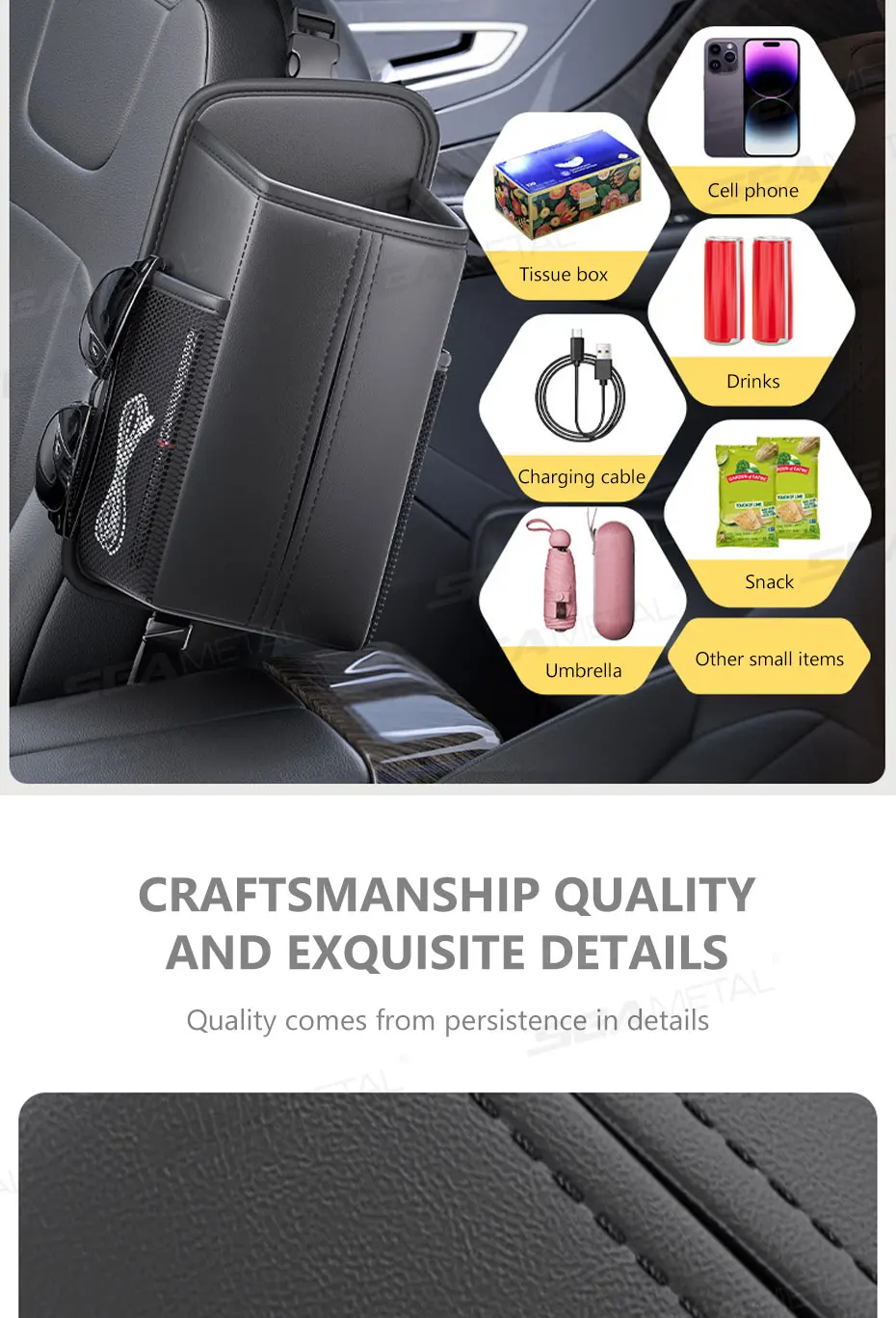 BLALION Leder Auto Sitz Seite Lagerung Tasche Hängen Auto Innen Sitz Organizer Tissue Tasche Wasser Tasse Halter Mesh Lagerung Tasche – Detail 11