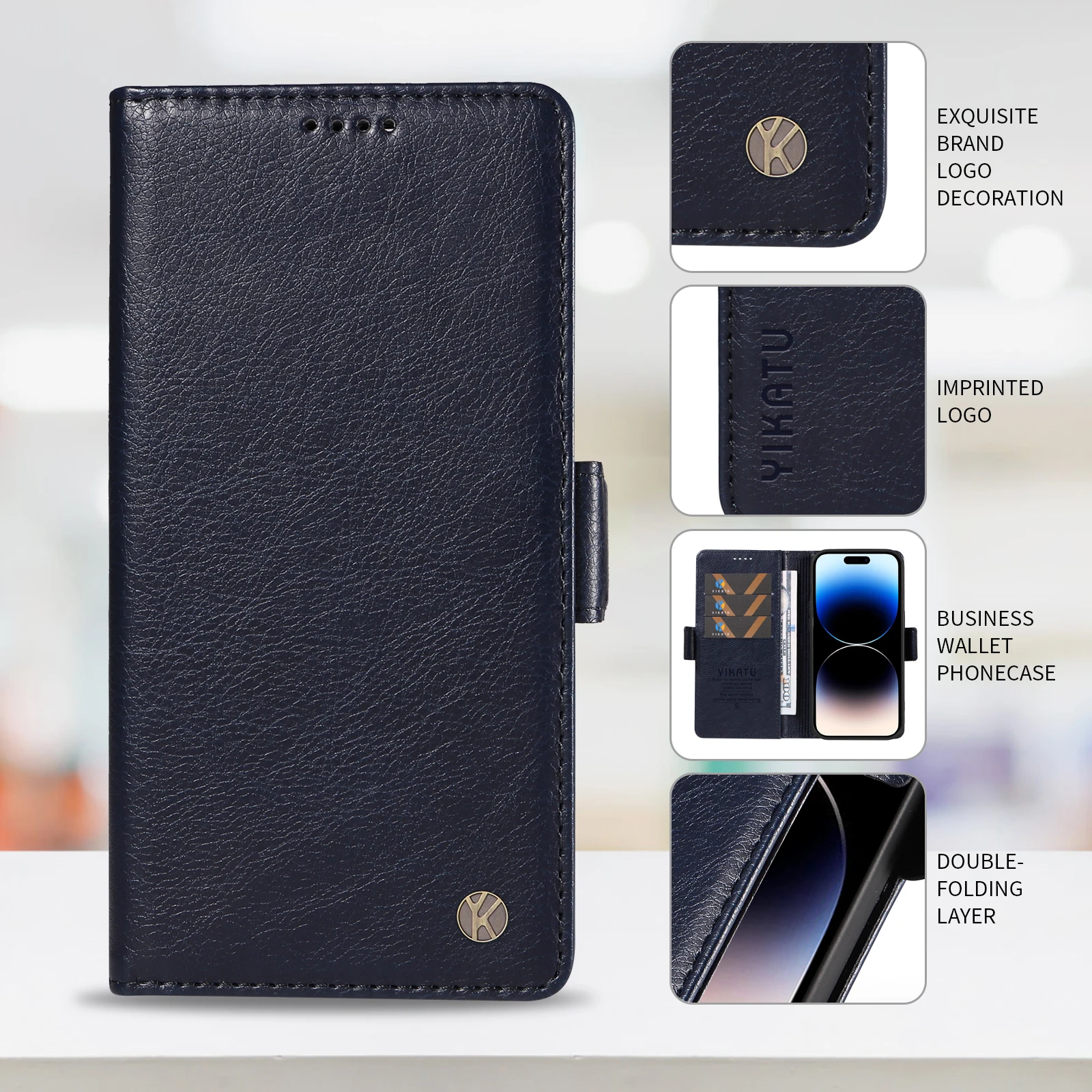 Leather Wallet Case with Card Holder - Universal Fit