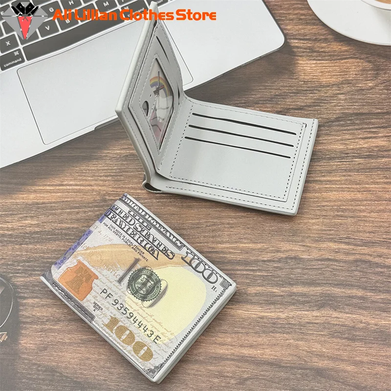Men's Wallets With 100 US Dollar Pattern Funny Wallet For Boys Kids PU Leather Money Bag Gift Teens Students Purse Monederos - 4